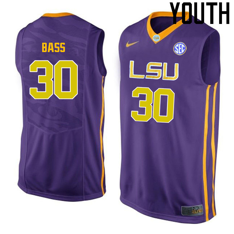 Youth LSU Tigers #30 Brandon Bass College Basketball Jerseys-Purple - Click Image to Close
